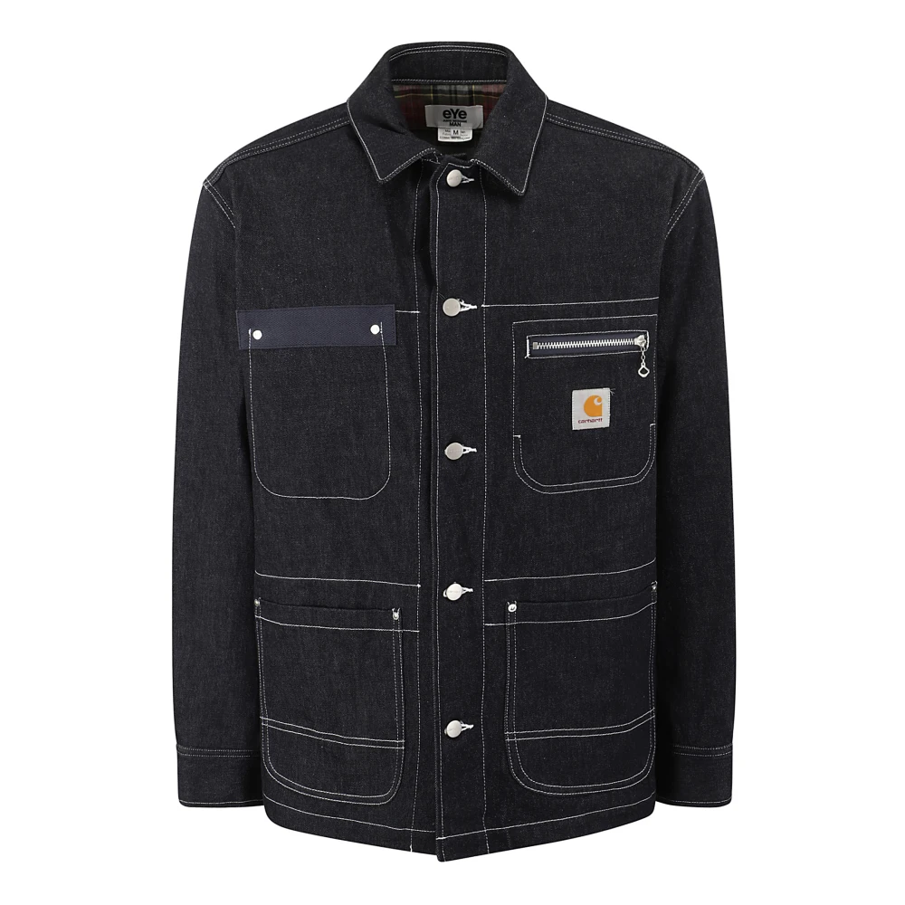 Junya Watanabe Denim Knoopjas met Logo Blue Heren