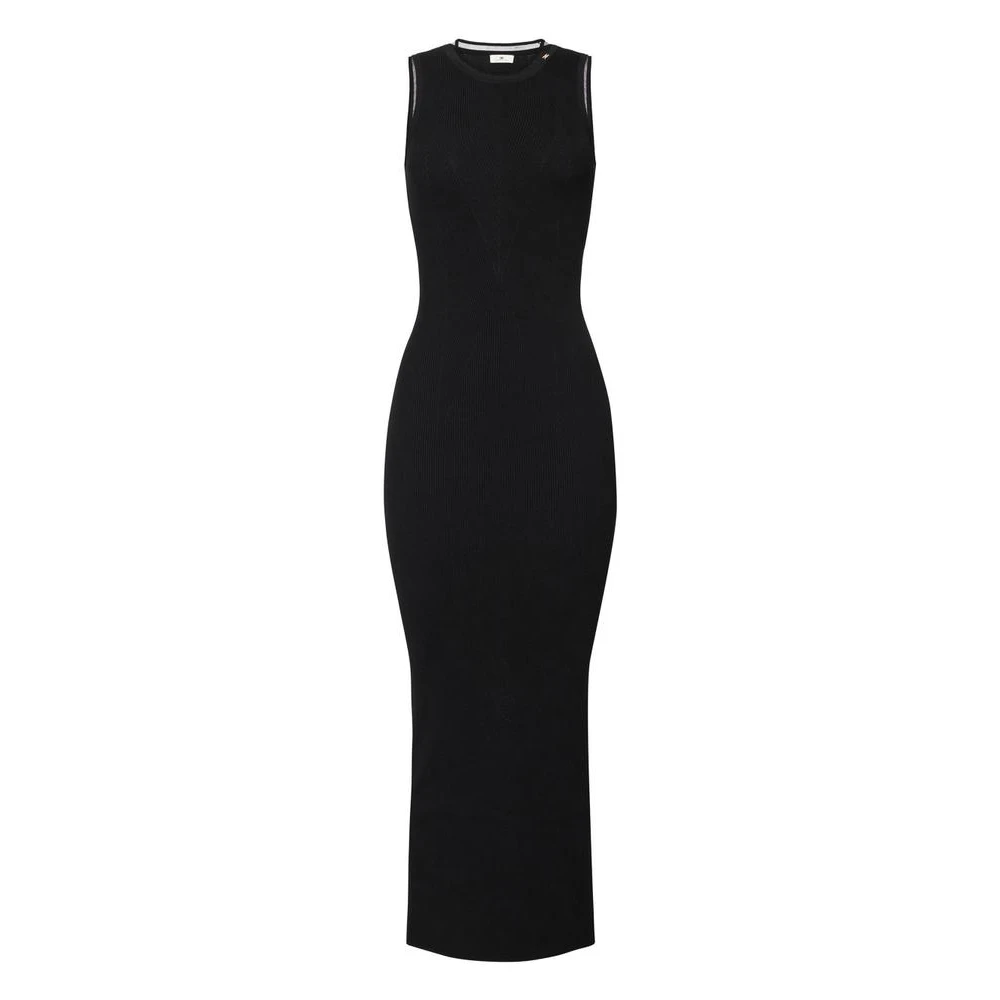 Elisabetta Franchi Black Knitted Dresses, Female, Xs, Ribbed Knit Dress With Jewel Logo