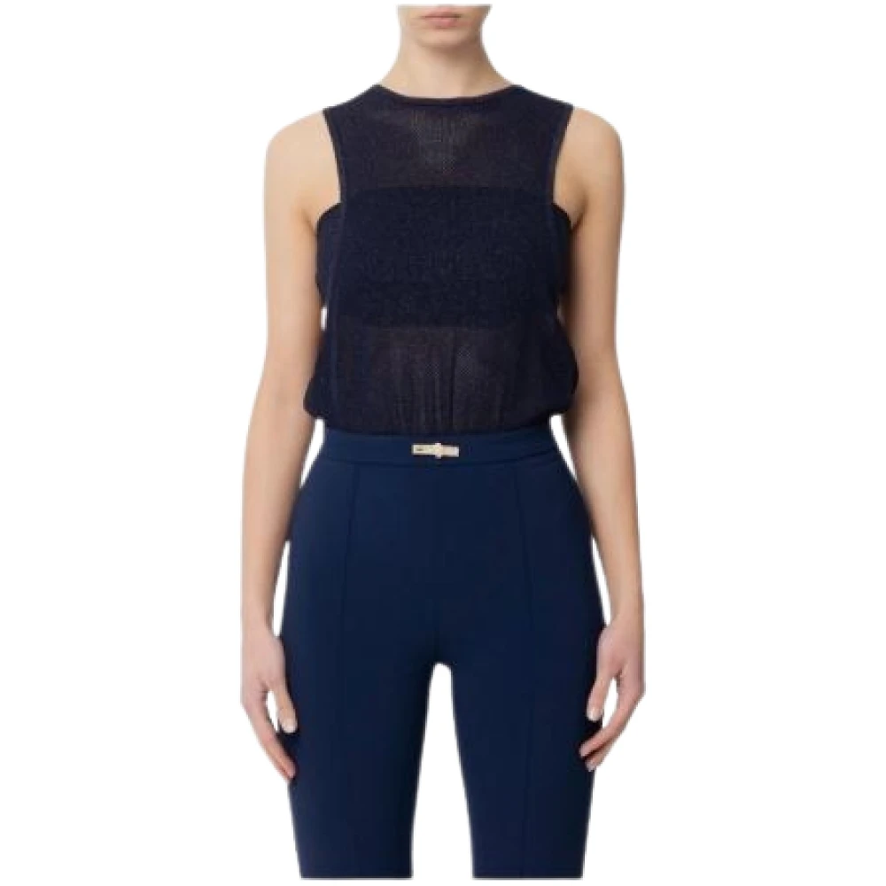 Elisabetta Franchi Women's Blue Lurex Knit Top With Band - Sleeveless Tops - M - Tops