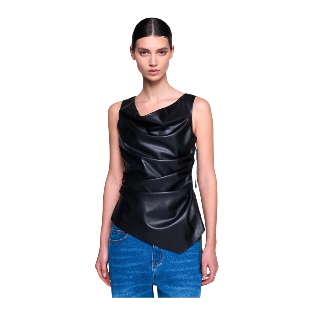 Silvian Heach Asymmetrische top van imitatieleer Black Dames