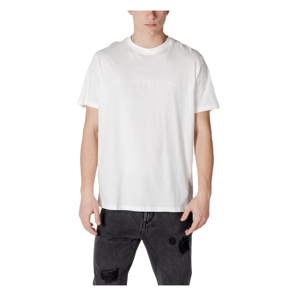 Armani Exchange Men's White T-Shirts,, Cotton T-Shirt Round Neck Extra Small