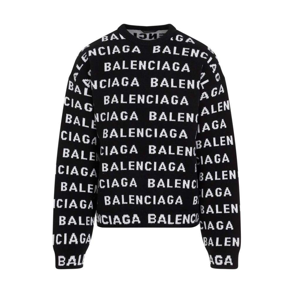 Balenciaga Wol Trui met Ronde Hals Black Heren