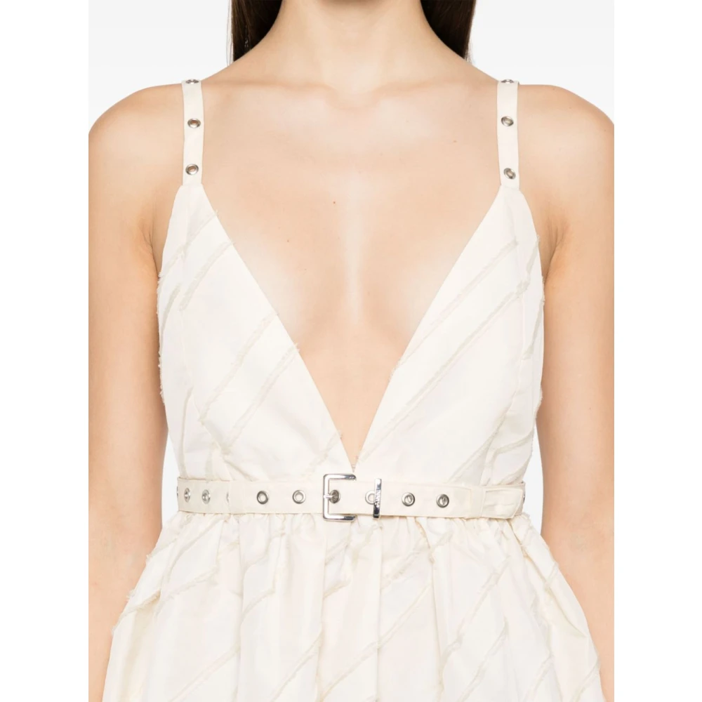 Ganni Natuurlijke Diagonaal Gestreepte Jurk White Dames