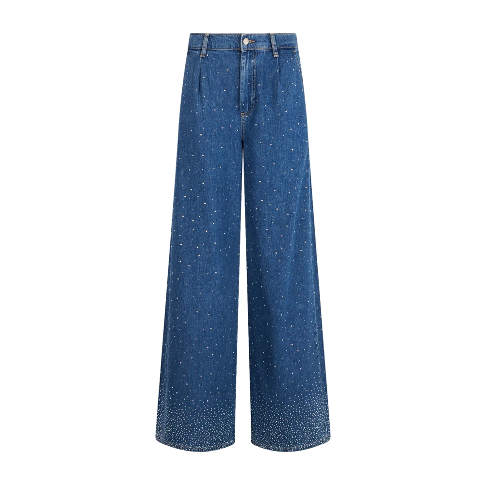 Liu Jo Women's Blue Wide Jeans, W28, Flare Jeans With Luminous Strass