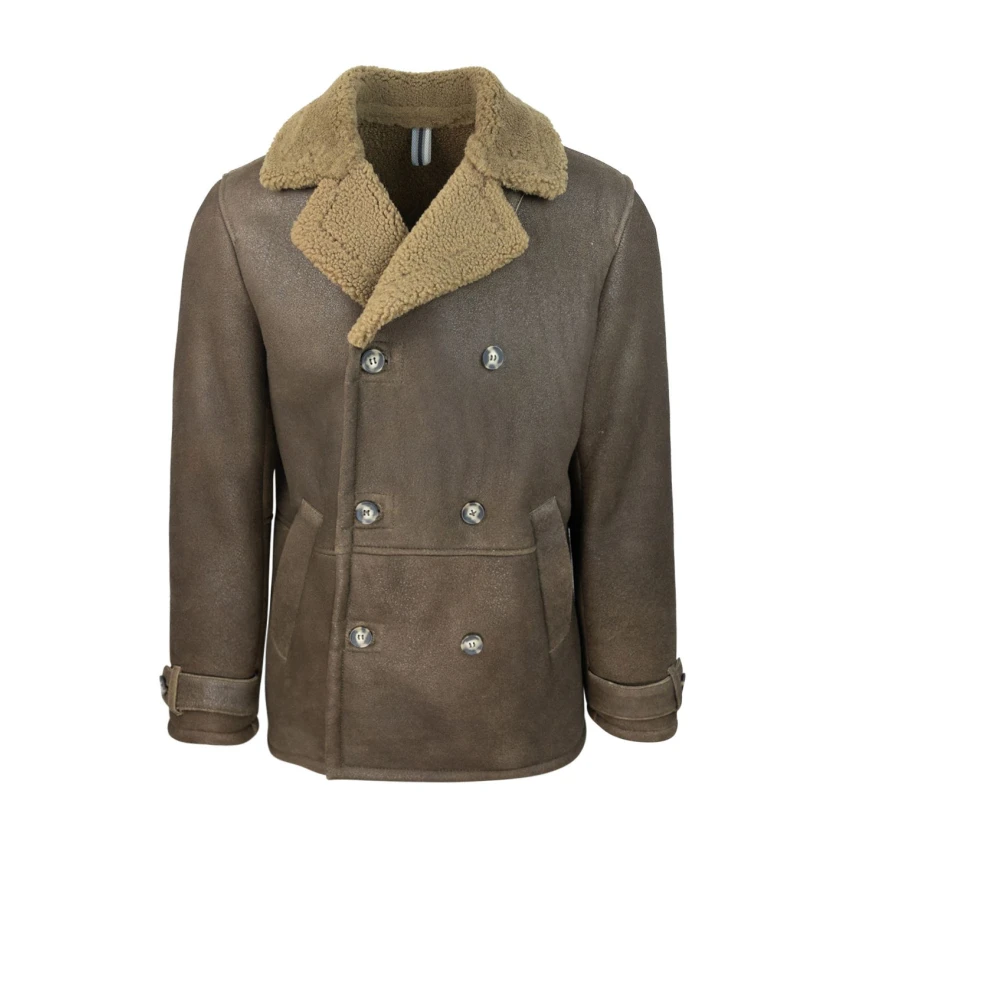 Dfour Bruine Suède Double-Breasted Jas Brown Heren