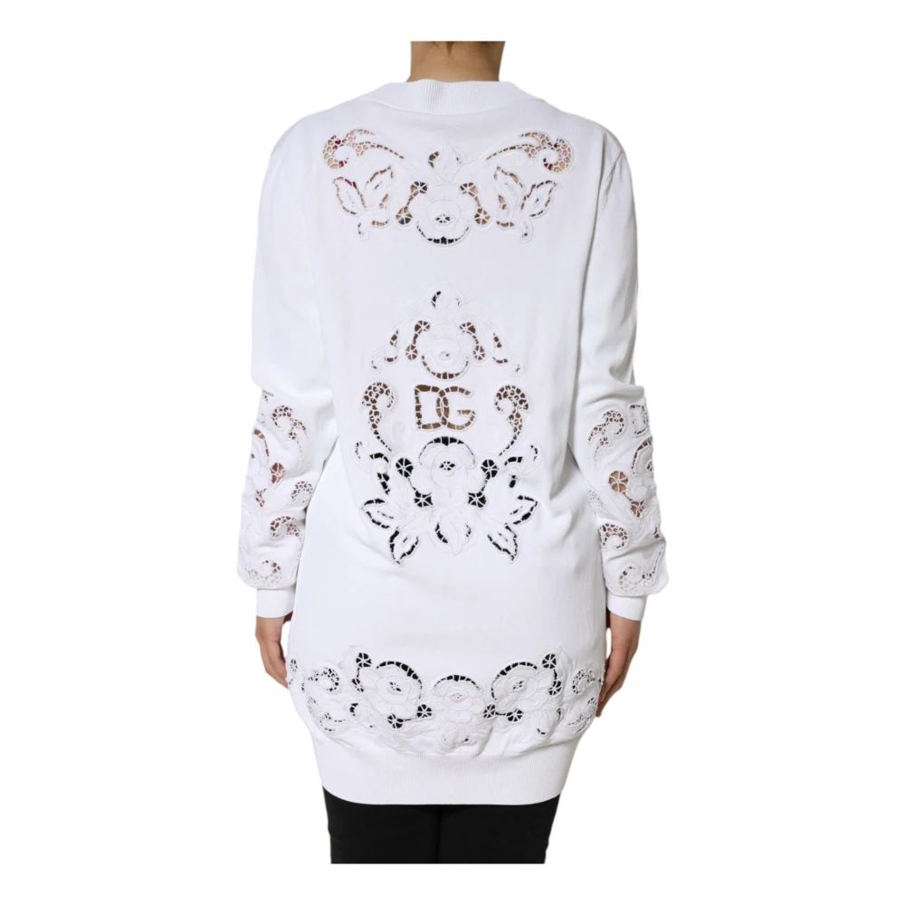 Dolce & Gabbana Witte Bloemige Cardigan Sweater Knoopsluiting White Dames
