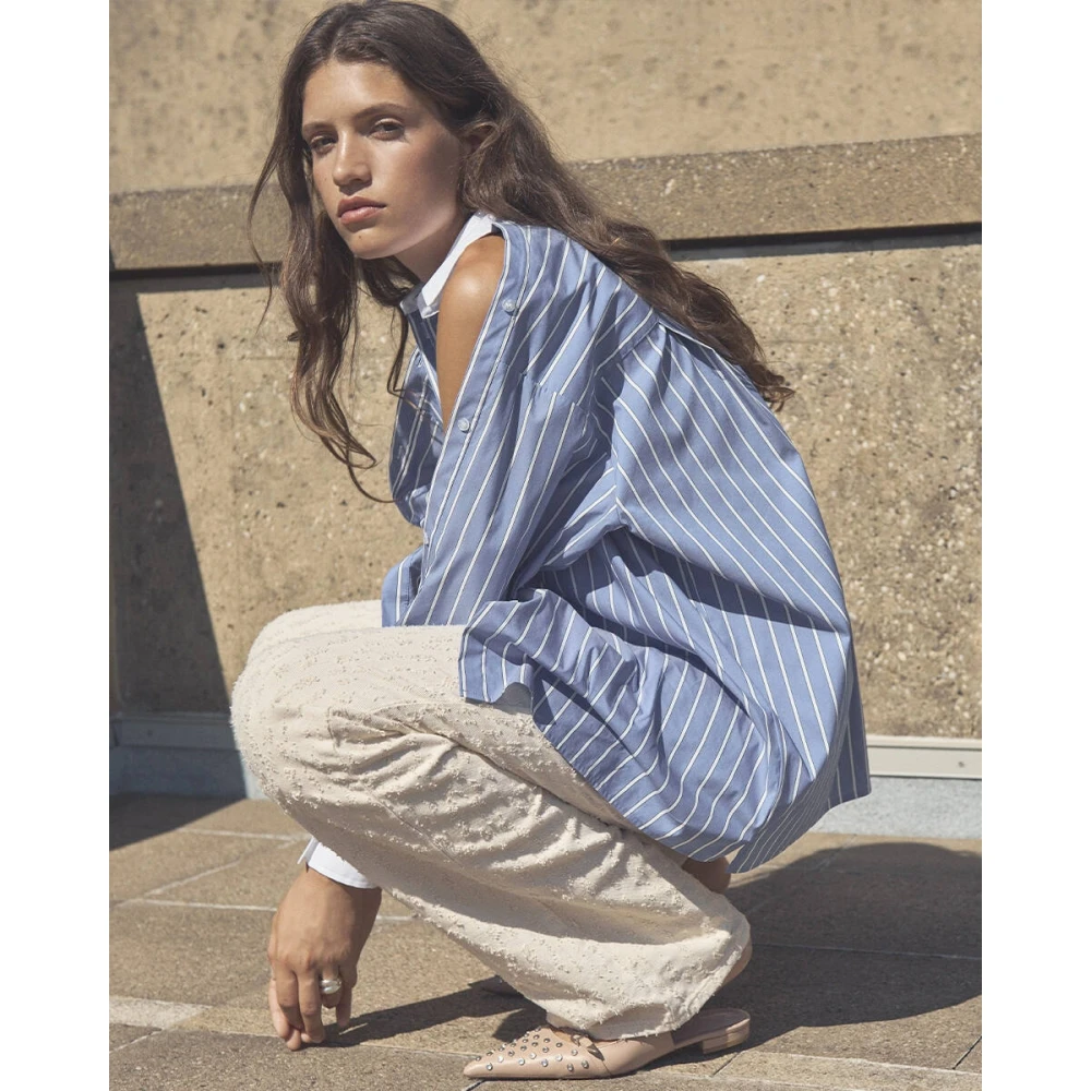 Dante 6 Gestreepte Blouse Lange Mouw Dandy Blue Dames