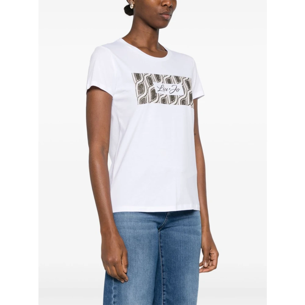 Liu Jo Wit Logo Print Crew Neck T-shirt White Dames
