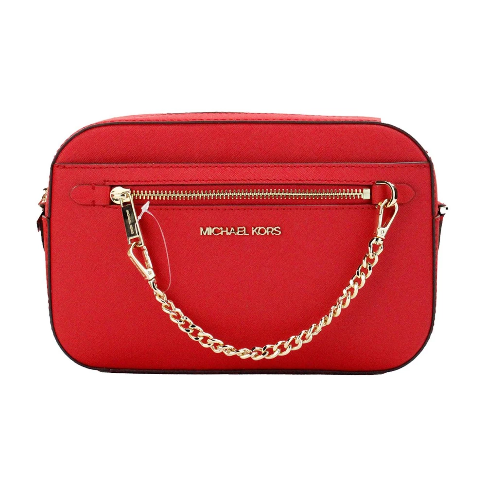 Michael Kors Rode Leren Crossbody Tas met Rits Ketting Red Dames