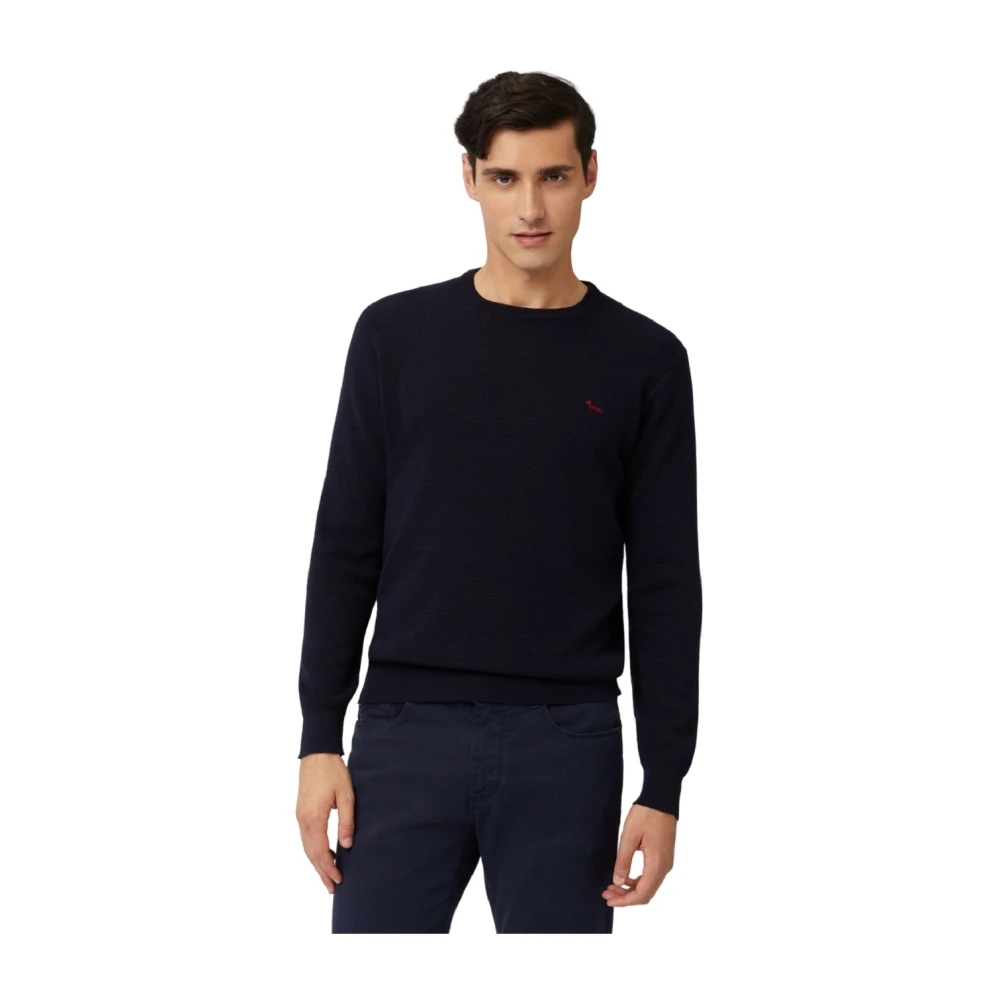 Harmont & Blaine Navy Blauwe Wollen Trui met Honingraat Patroon Blue Heren