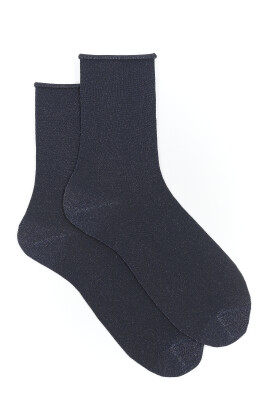 kvinders-korte-ensfarvede-bla-lurex-sokker