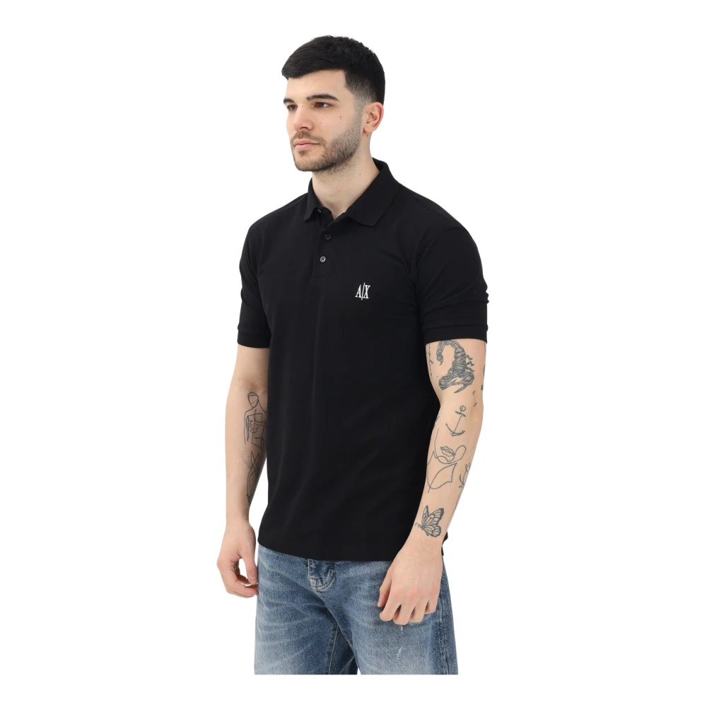 Armani Exchange Essentiële Zwarte Polo Shirt met Korte Mouwen Black Heren