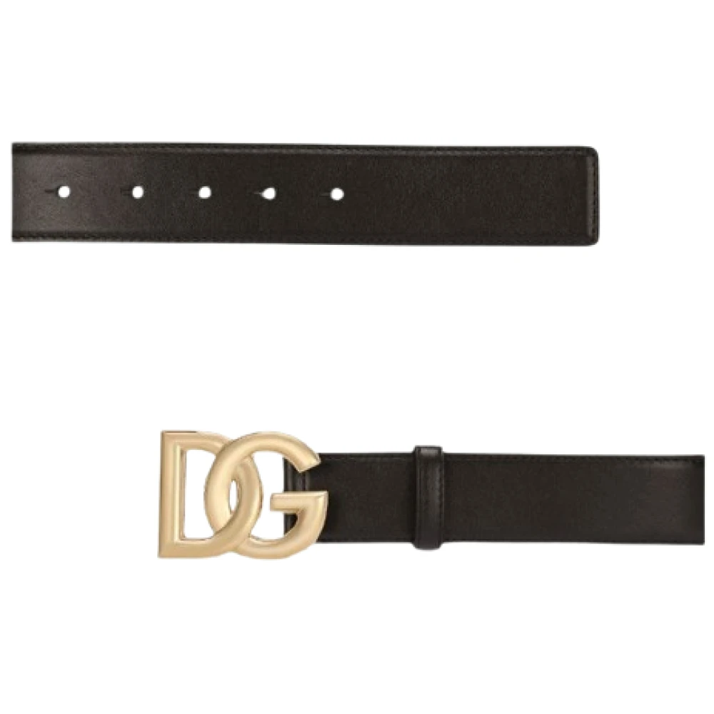 Dolce & Gabbana Zwart leren riem met DG-logo Black Dames