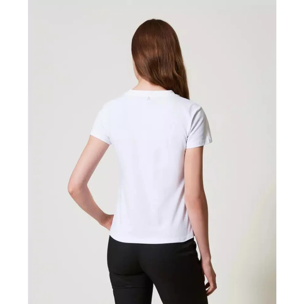 Twinset Handgeborduurd Logo T-shirt White Dames