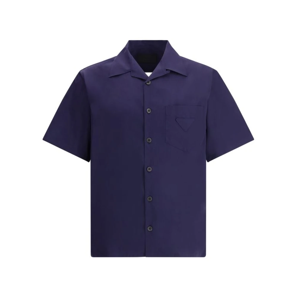 Prada Men's Blue Short-Sleeved Cotton Shirt