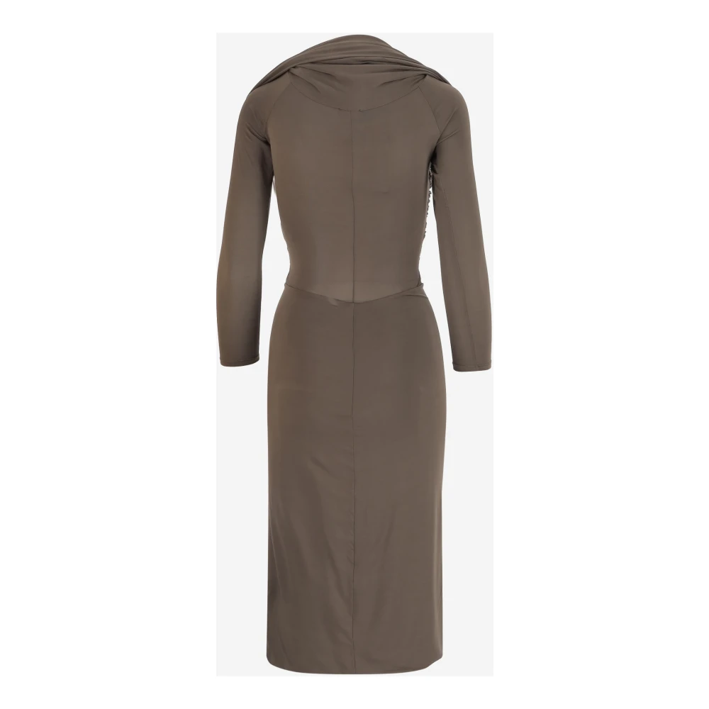 Patou Gekruiste Voorkant V-hals Midi Jurk Brown Dames