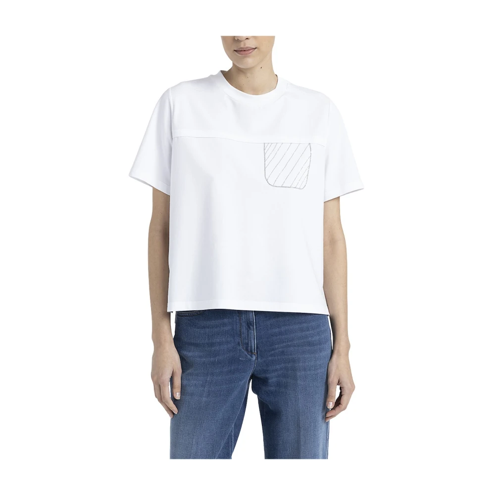 PESERICO Katoenen jersey T-shirt met borduurwerk White Dames