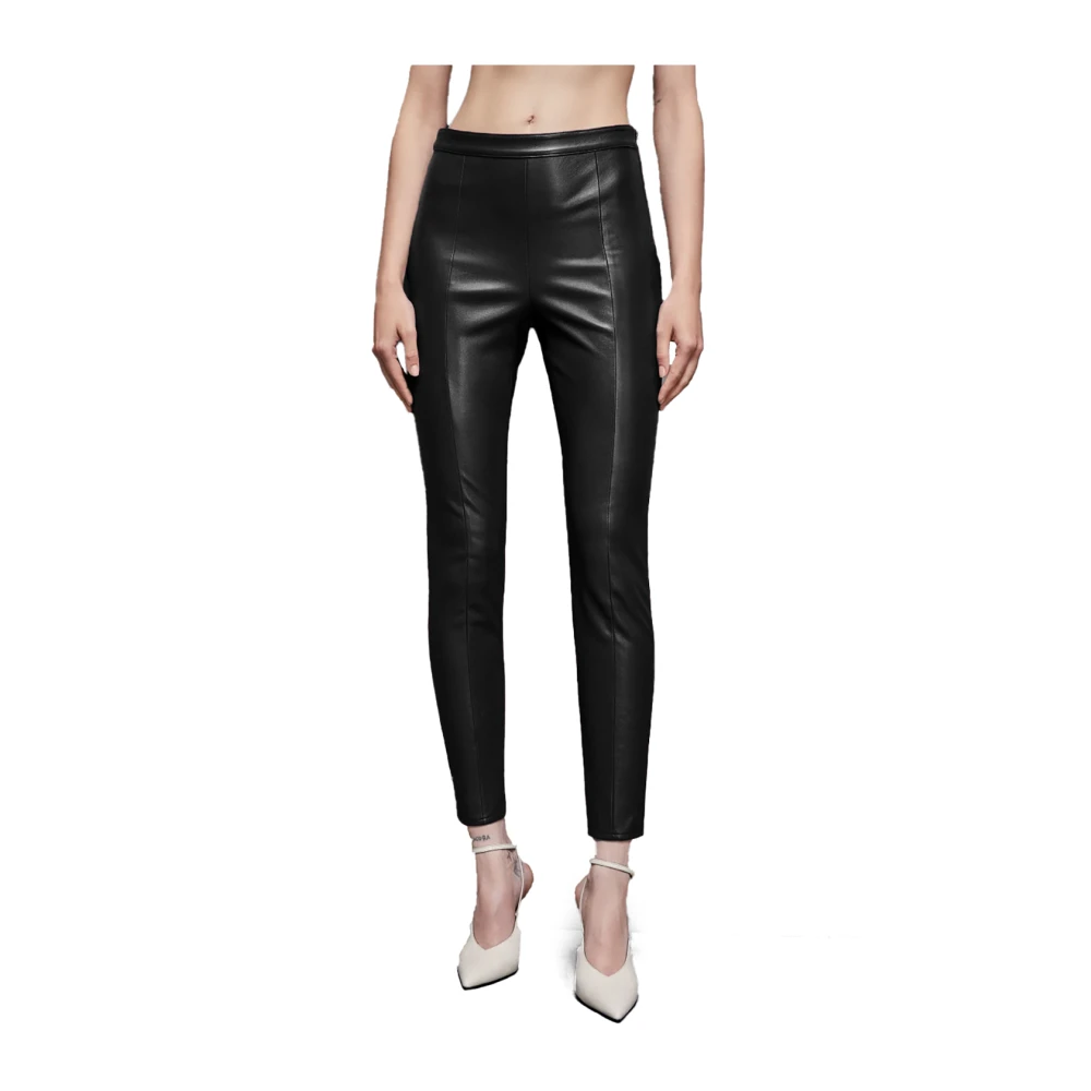 PATRIZIA PEPE Zwarte Glam Rock Leggings met Rits Black Dames