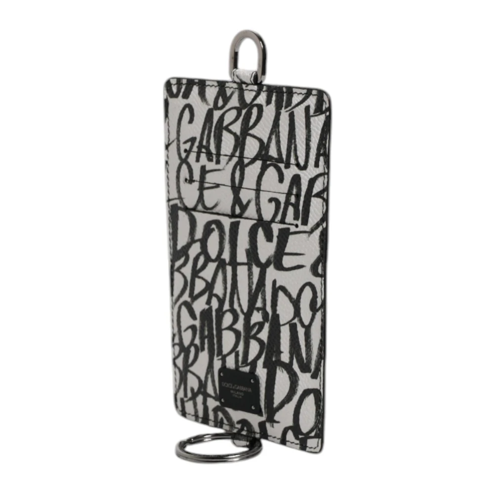 Dolce & Gabbana Logo Print Leren Kaarthouder Portemonnee White Heren