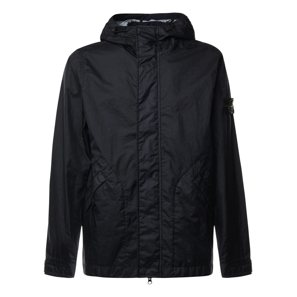 Stone Island Zwarte Jassen met Capuchon en Zakken Black Heren