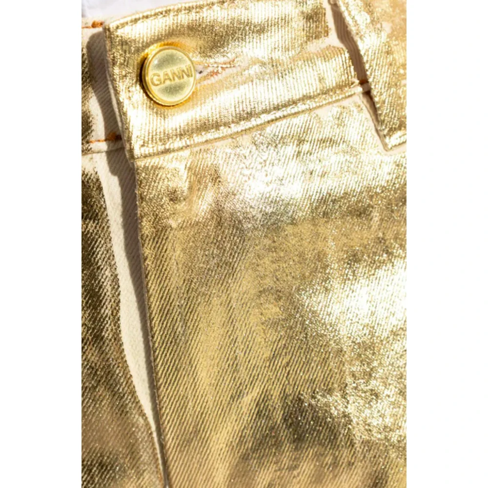 Ganni Metallic Effect Wide Leg Denim Jeans Yellow Dames