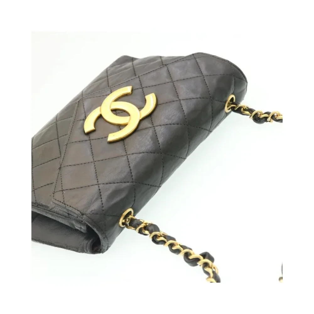 Chanel Vintage Tweedehands Zwarte Leren Chanel Schoudertas Black Dames