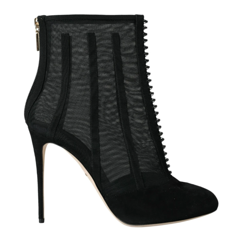 Dolce & Gabbana Women's Black Heeled Boots, 7 Uk, Mesh Booties Ankle Boots