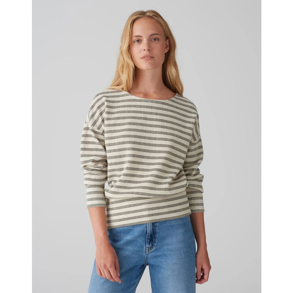 Opus Casual Gestreepte Sweater Beige Dames