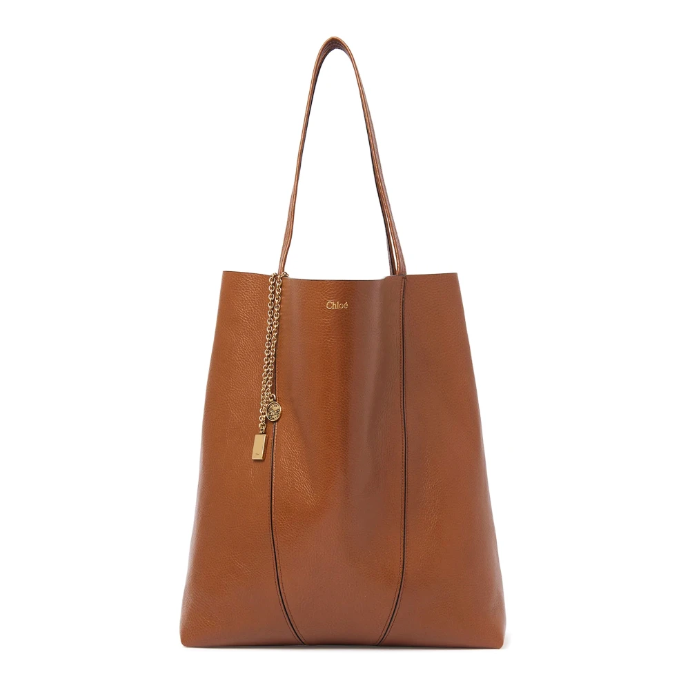 Chloé Leren schoudertas met metalen ketting Brown Dames