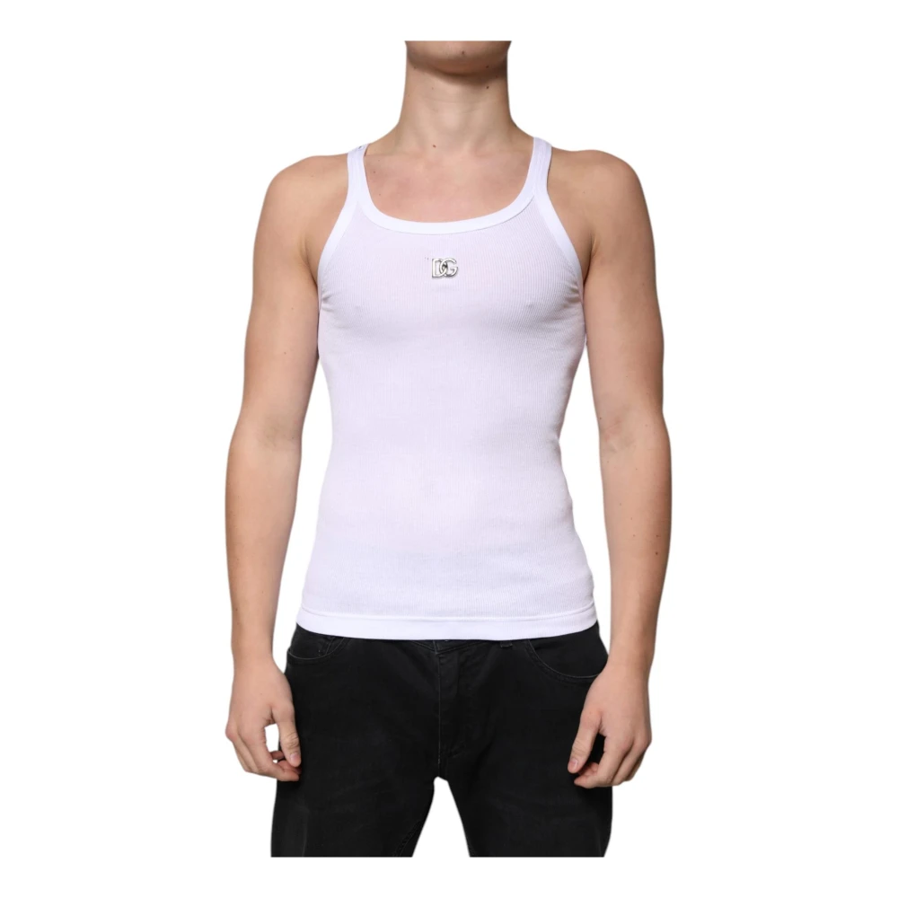 Dolce & Gabbana Witte Mouwloze Logo T-shirt White Heren