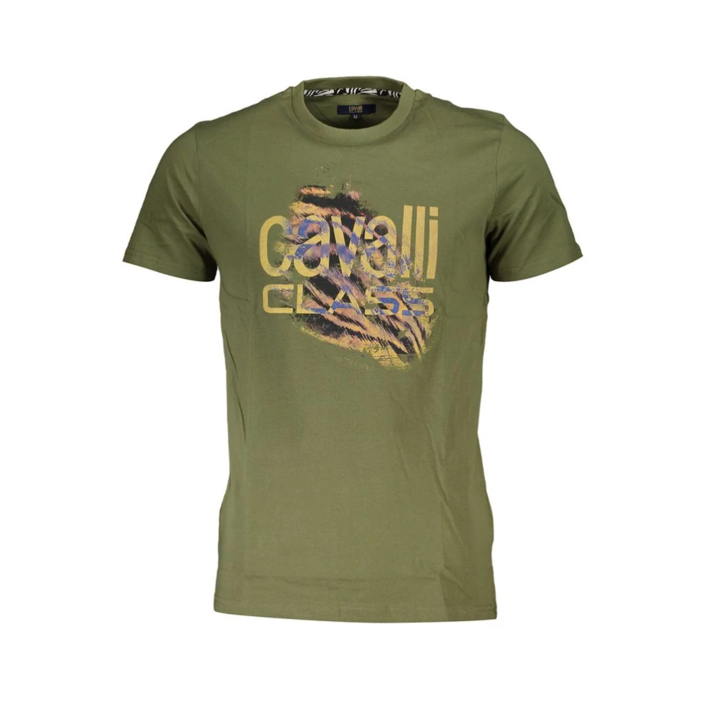 Cavalli Class Tryckt Logotyp Rund Hals T-shirt Green, Herr