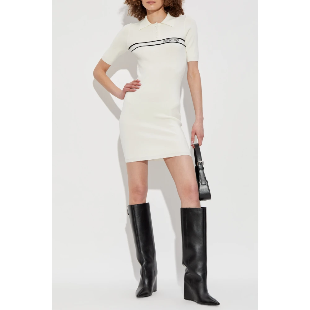 Off White Jurk met geborduurd logo Beige Dames
