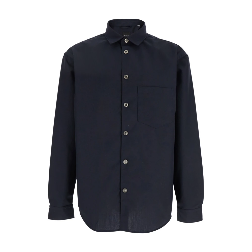 Plain Units Blauw Klassieke Kraag Wollen Overhemd Blue Heren