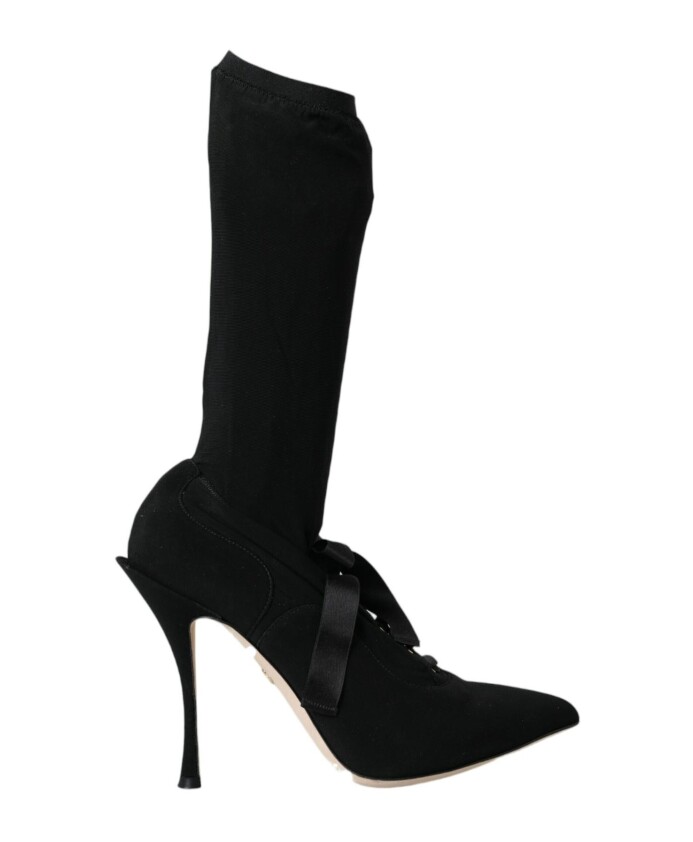 bottes-a-talon-aiguille-noires-a-lacets