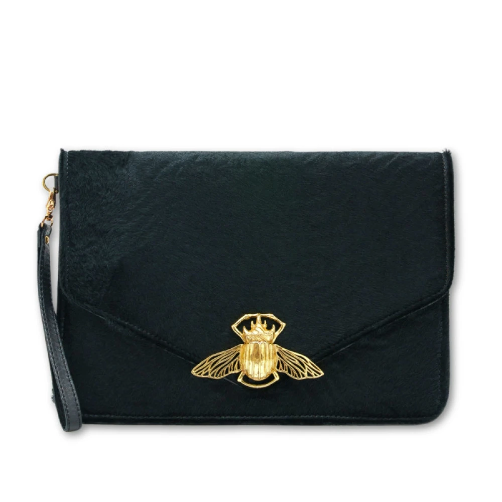 Claris Virot Zwarte Astrakan Leren Clutch Black Dames