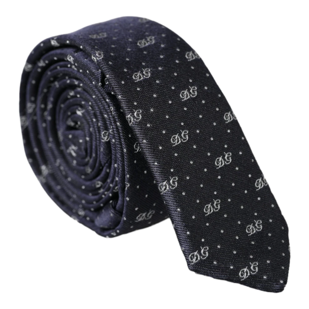 Dolce & Gabbana Blauwe DG Logo Zijden Stropdas Blue Heren