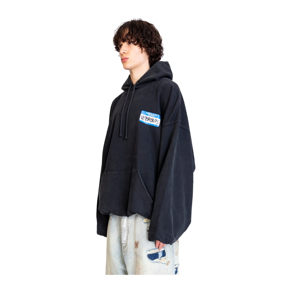 Vetements Zwarte Cropped Boxy Hoodie met Naamsticker Black Heren