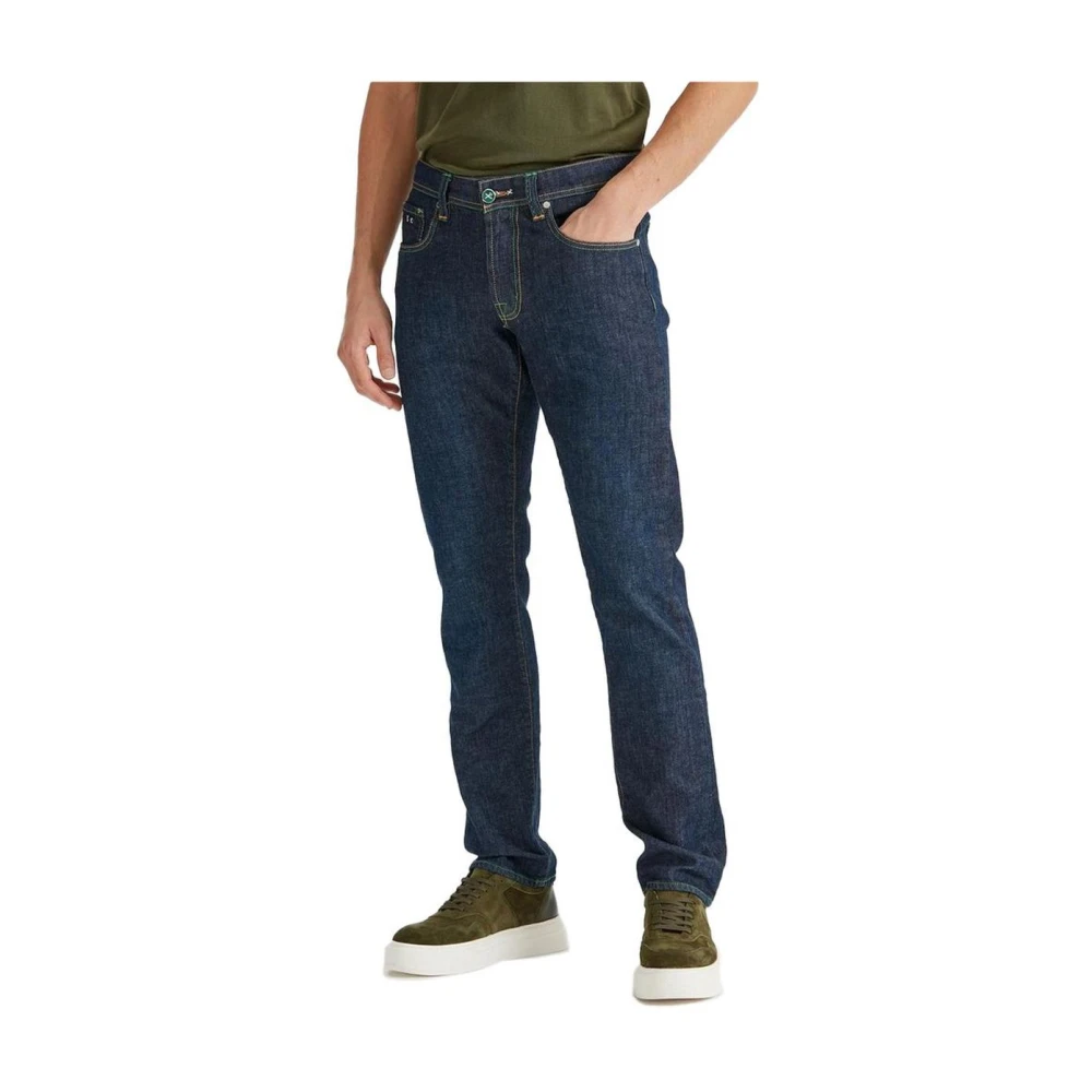 Tramarossa Blauwe Regular Fit Groene Stiksel Jeans Blue Heren