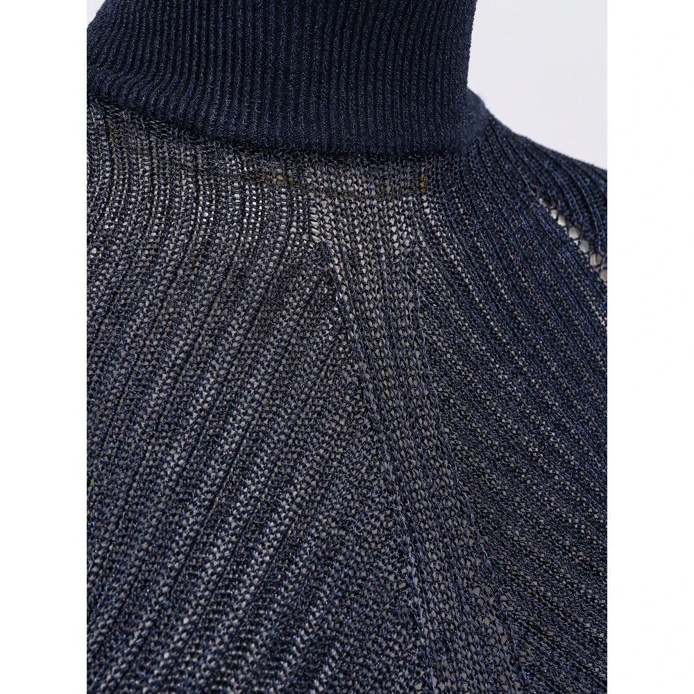 Self Portrait Geribbelde Gebreide Lange Mouw Jurk Blue Dames