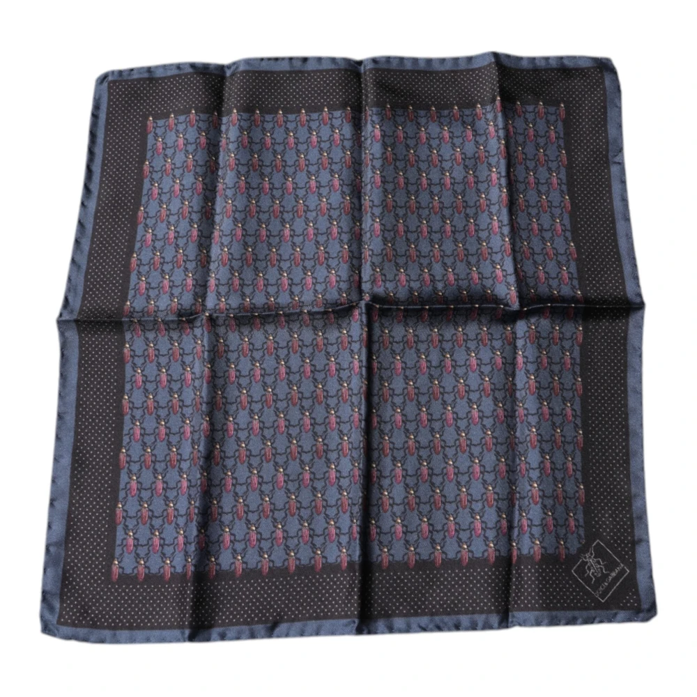 Dolce & Gabbana , Silk Scarves, Male, Blue, One Size, Dark Blue Beetle Silk Handkerchief Scarf - Image 3
