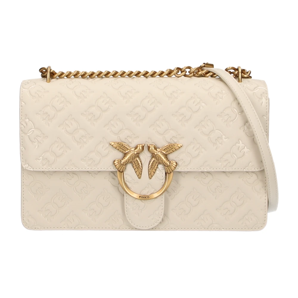 pinko Love Bag Schoudertas met Love Birds Monogram Print Beige Dames