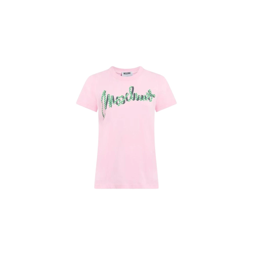 Moschino T-Shirts, Female, 2XL, Printed Cotton Jersey T-Shirt Pink