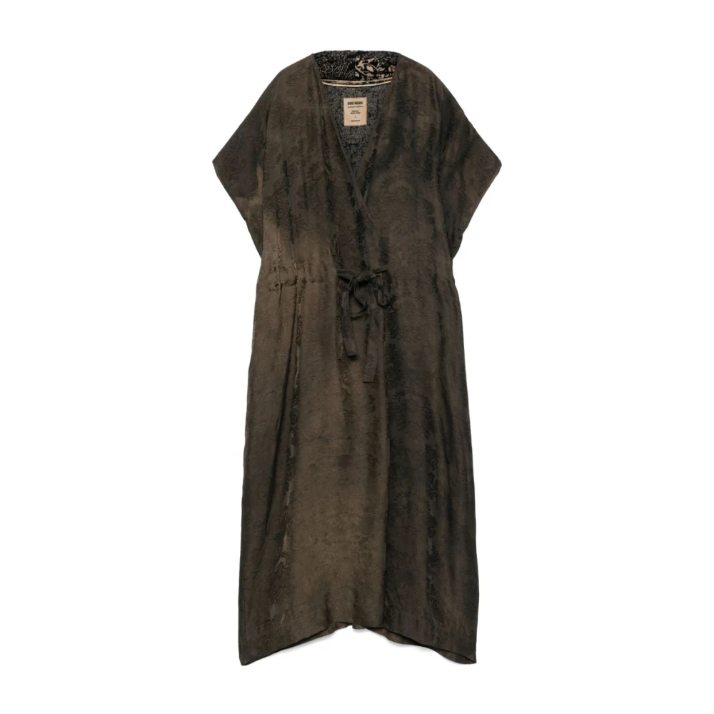 UMA Wang Bruine Jacquard Lange Jurk Aw24 Brown Dames