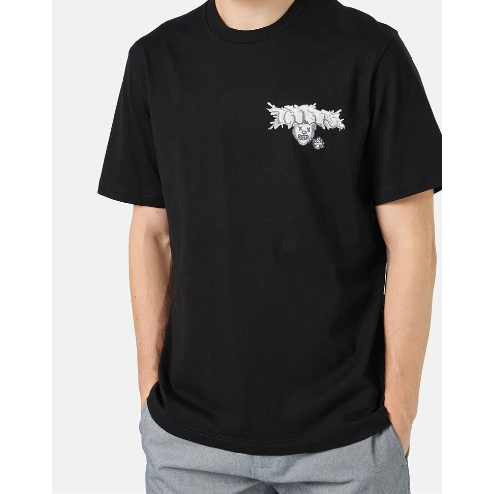Iceberg Zwart katoenen jersey T-shirt met Splash en Bear logo print op het hart Black Heren