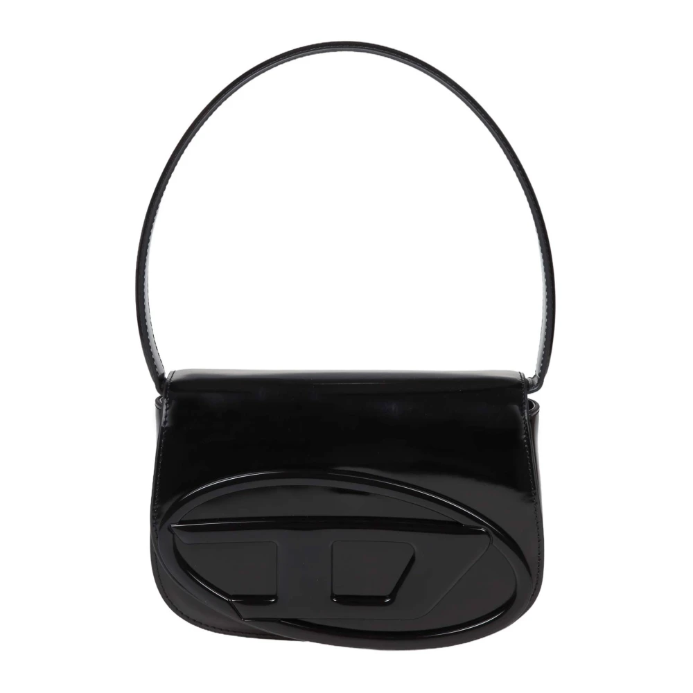 Diesel Zwarte leren schoudertas Magnetische sluiting Black Dames