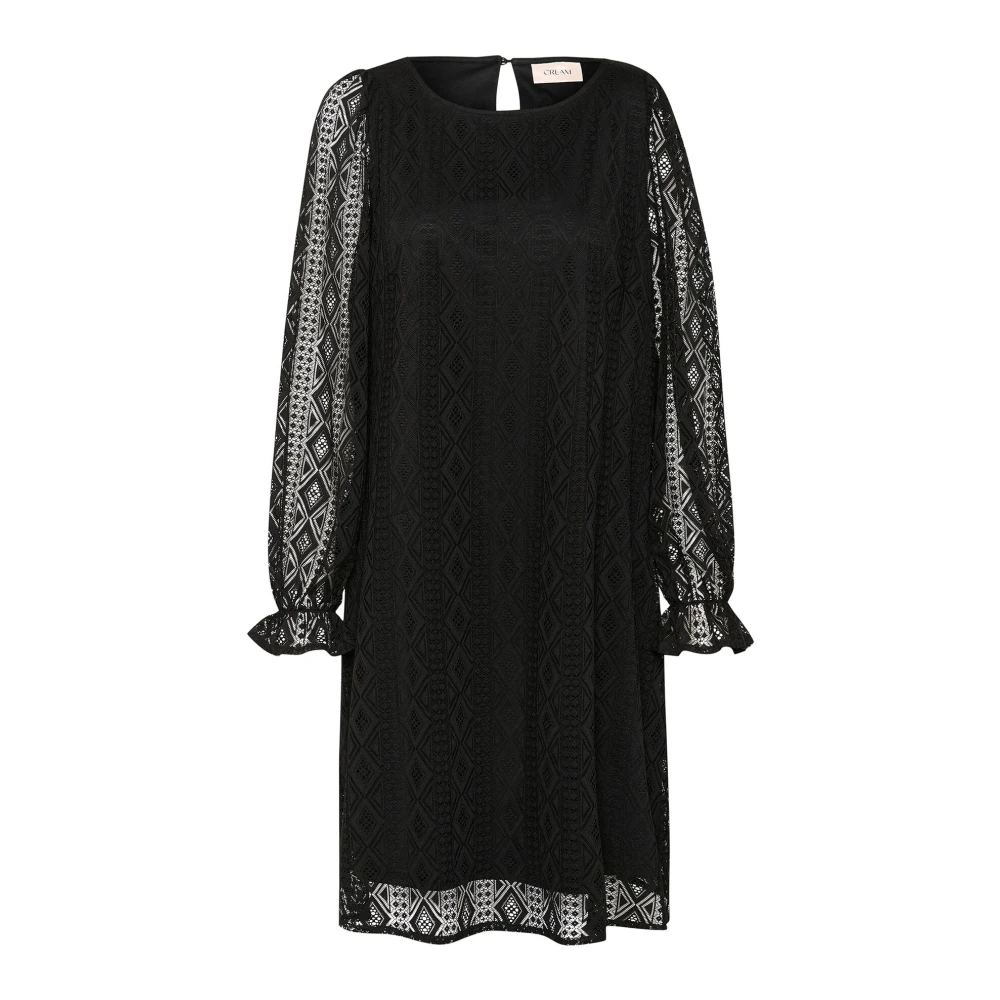 Cream Elegante Geborduurde Zwarte Jurk Black Dames