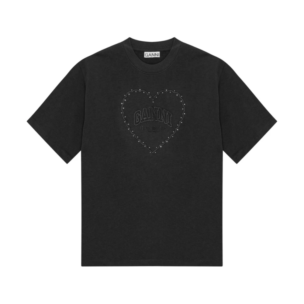 Ganni Svart Bomull Logo T-shirt Black, Dam