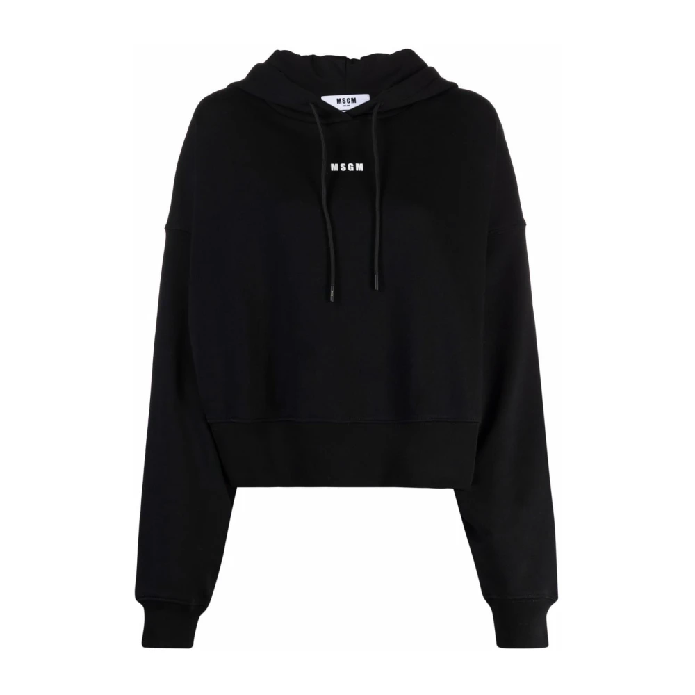 Msgm Zwart Logo Print Hoodie Black Dames