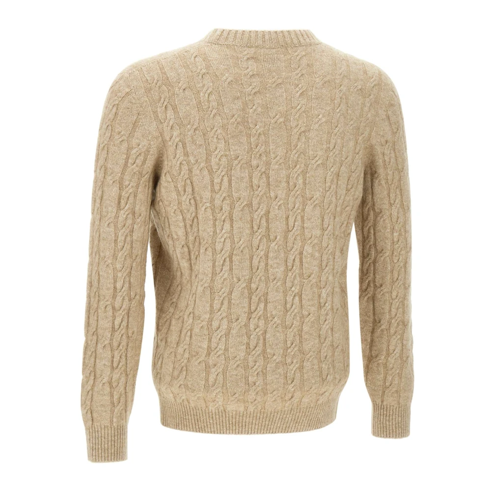 Kangra Kabelgebreide Ronde Hals Trui Beige Heren