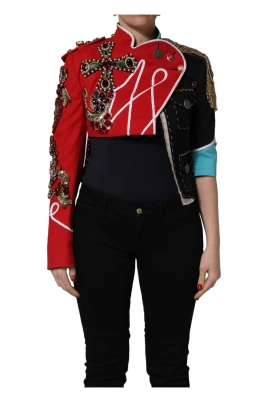 Asymmetrical Ornate Jewel Cropped Jacket
